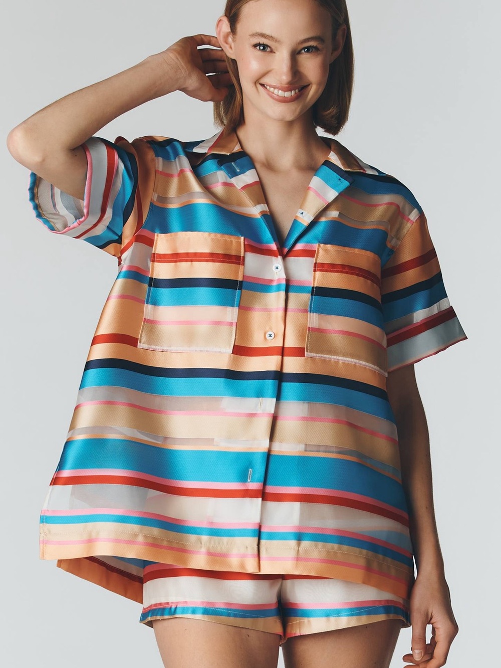 Maeve Striped High-Waist Set — Blue, Peach, Pink, Red, Navy